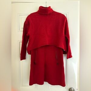 100% Wool Red Women's Two-pieces Sweater Dress